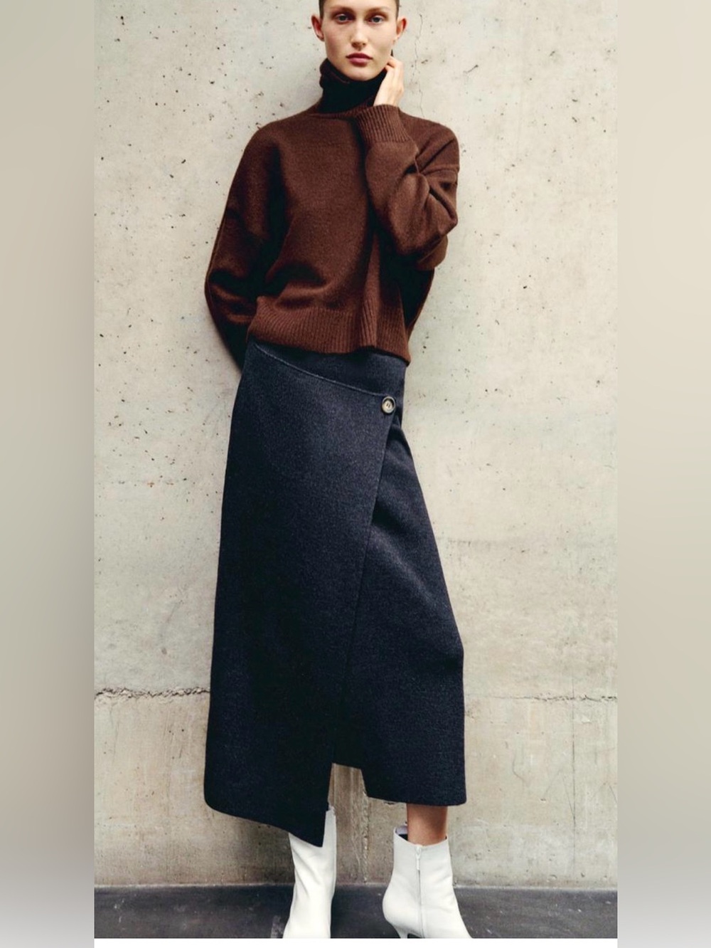 ZARA  Dark Gray Knitted Wrap Midi Skirt size small